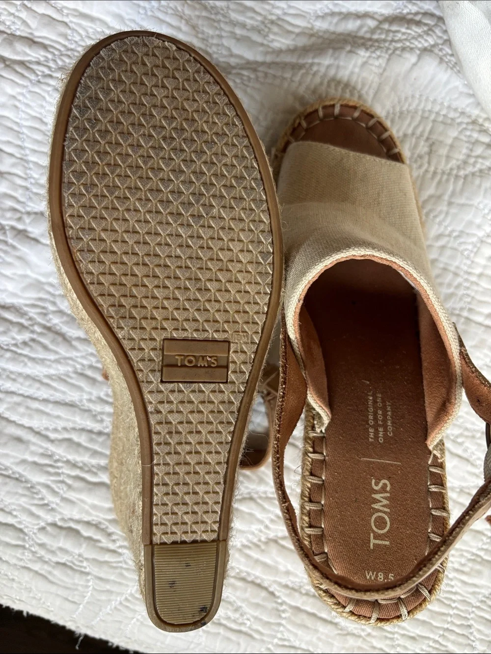 Toms Beige Canvas Espadrille Wedge Sandals